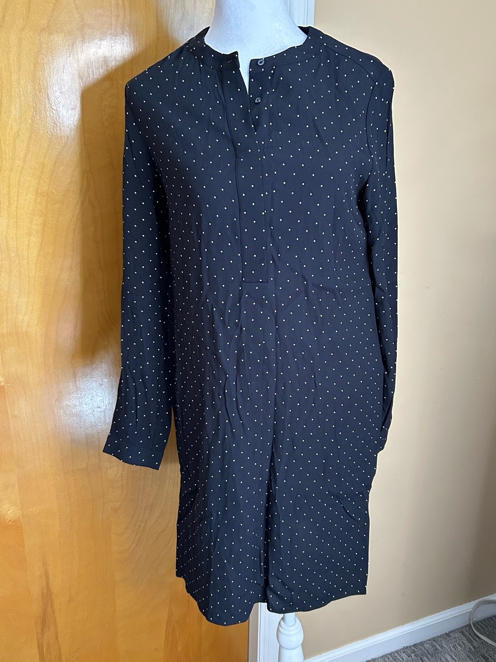 The White Company Black Sheath Dress V-Neck Long Sleeve